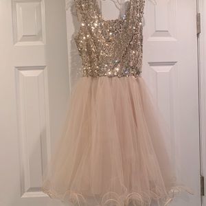 Gold and pink sequin party dress